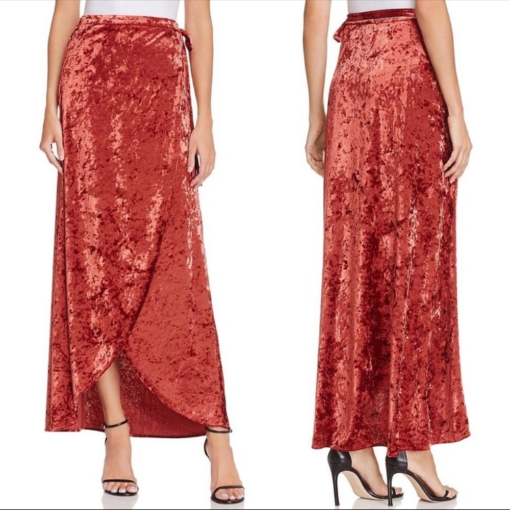 Band of Gypsies Rust Red Velvet Wrap Maxi Skirt